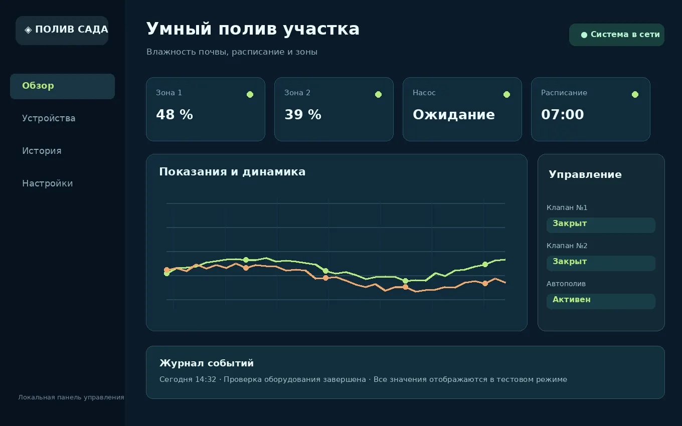 Умный полив участка: разработанный демонстрационный макет