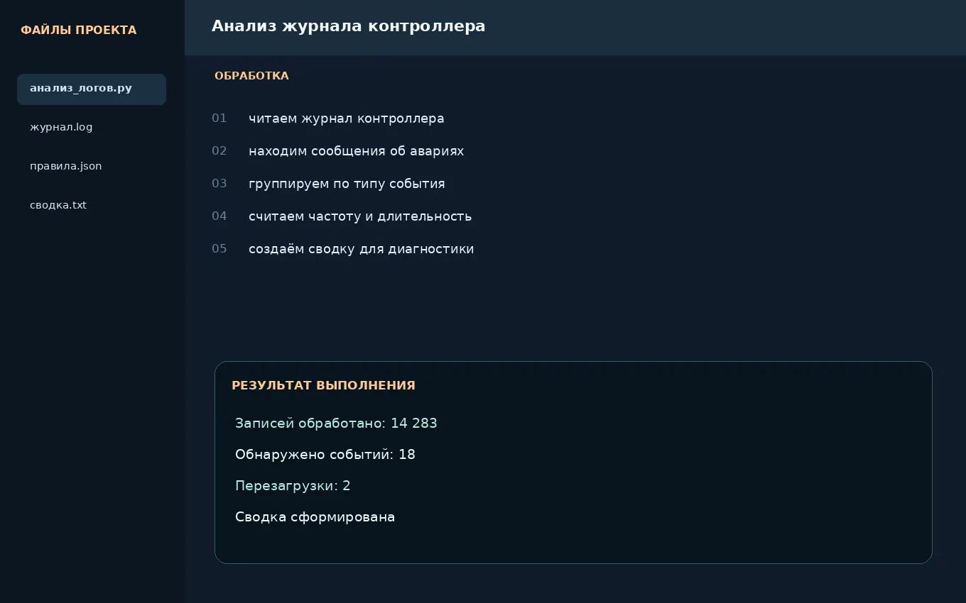 Анализ журнала контроллера: разработанный демонстрационный макет